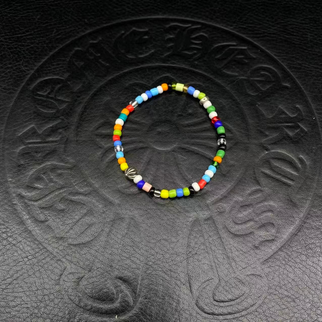 Colorful silver bead bracelet — view 1