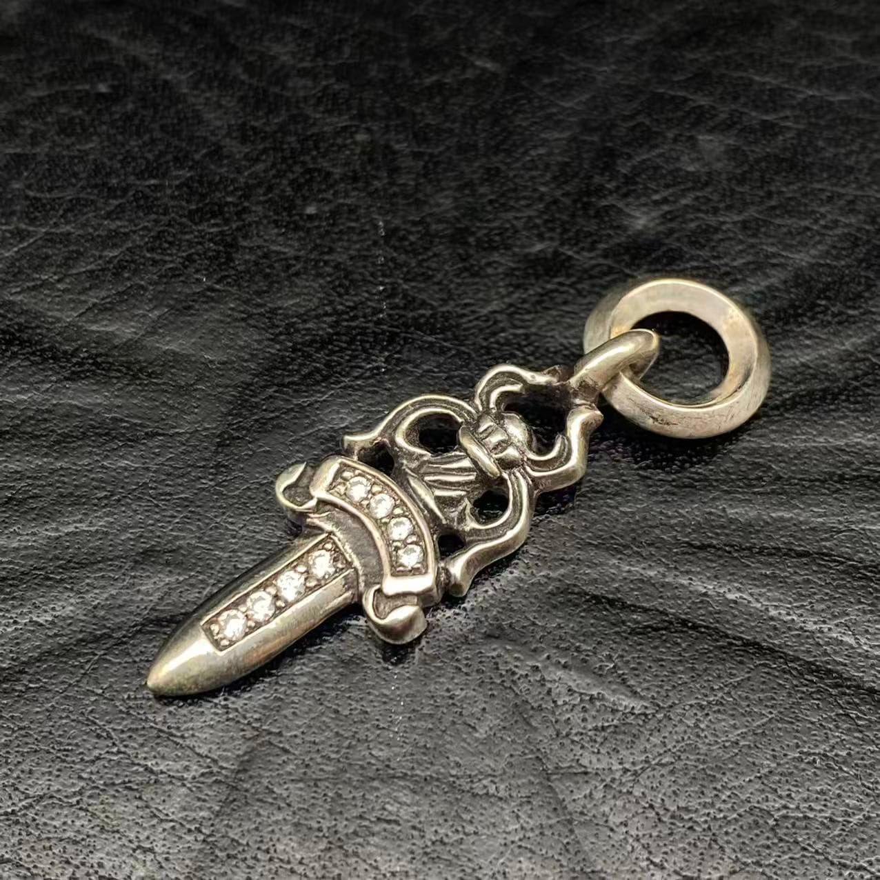 Small diamond ring sword pendant — view 1