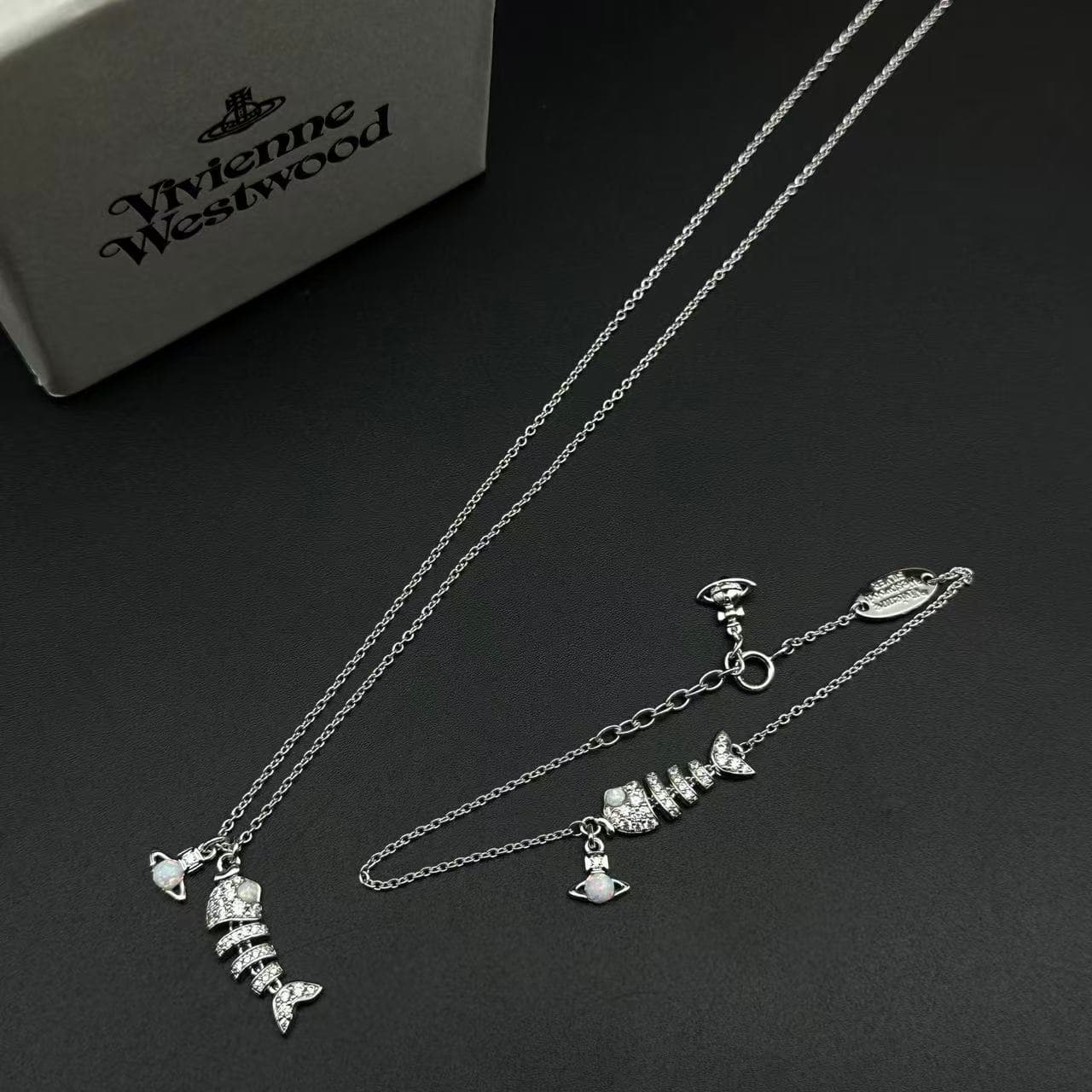 Fish bone bracelet necklace — view 1
