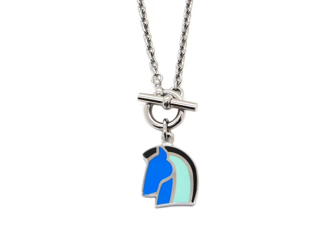 Enamel horse head necklace — view 1
