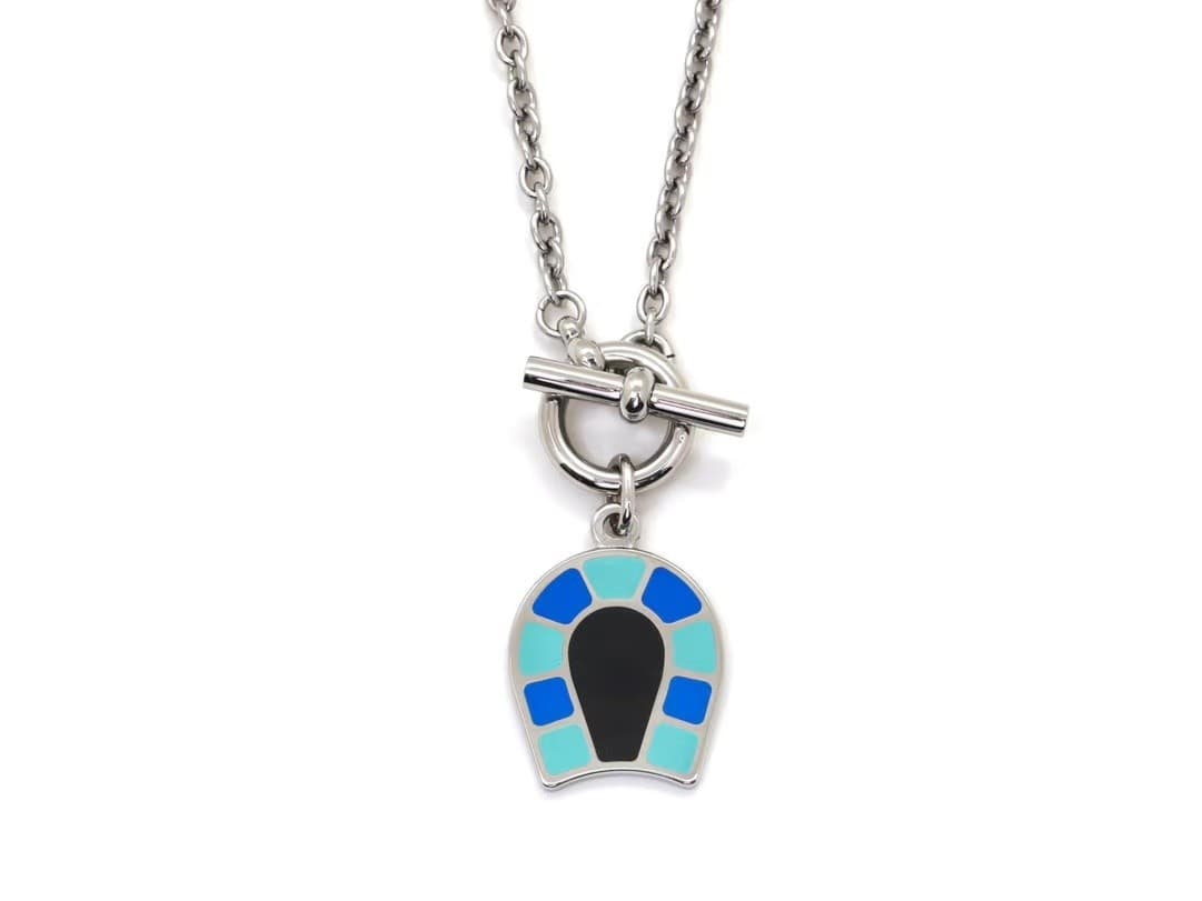 Enamel horseshoe necklace — view 1