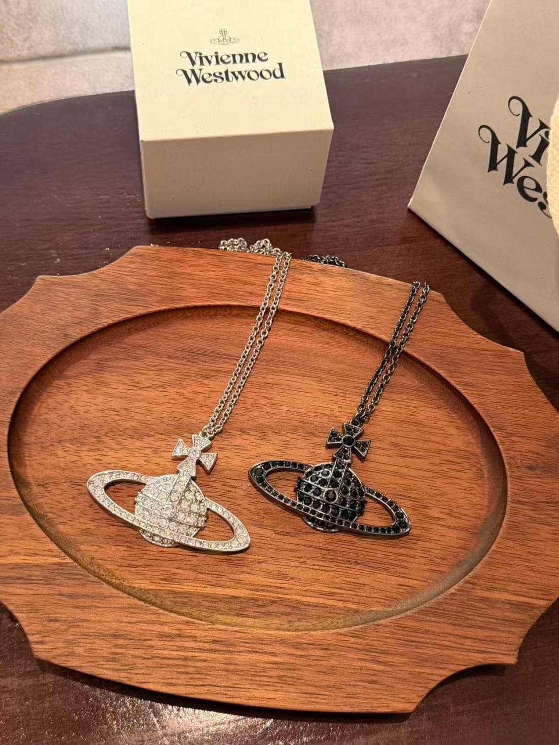 Large full diamond Saturn necklace — view 1